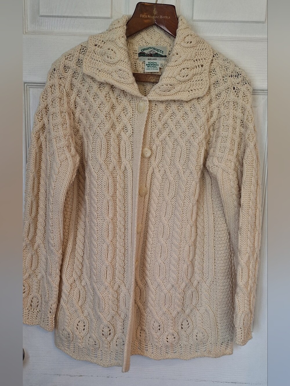Aran Crafts Ireland Merino Wool Cable Knit Cardigan S Fits Large